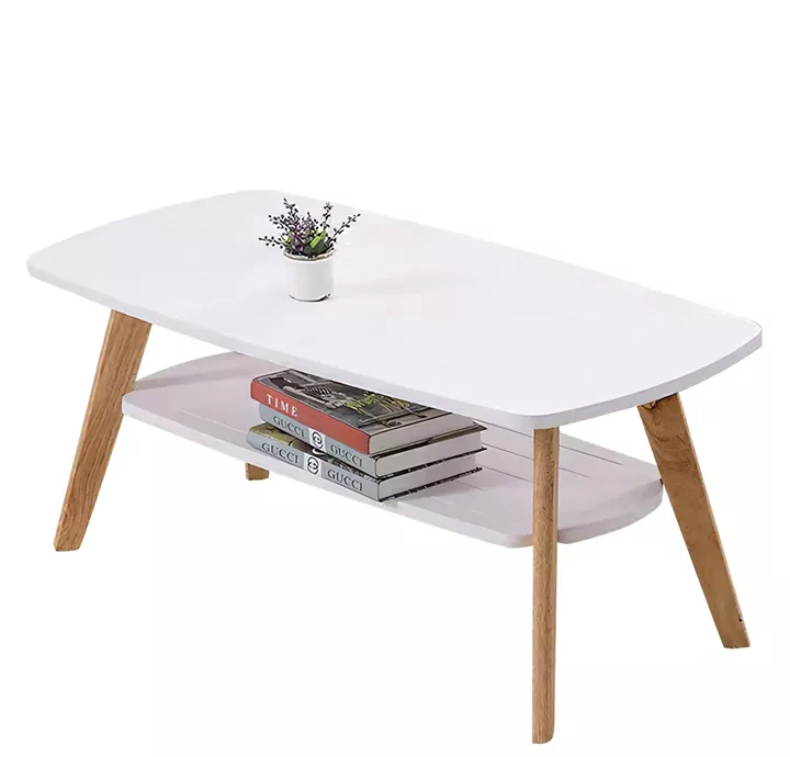 Τραπεζάκι Σαλονιού ArteLibre KHOBI Λευκό/Φυσικό MDF/Ξύλο 100x48x45cm