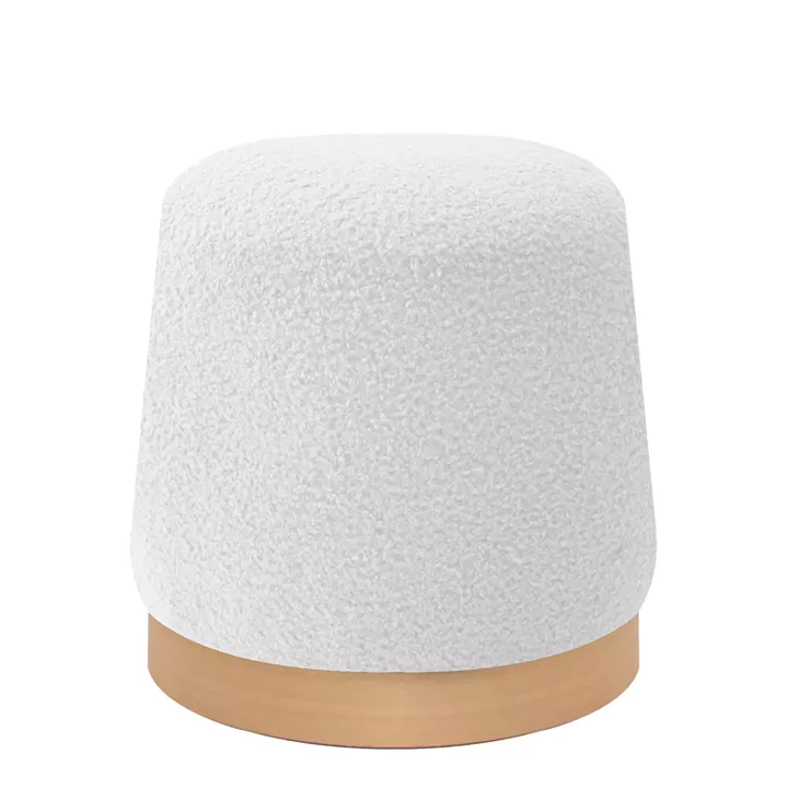 Σκαμπό ArteLibre PRIMULA Με Ξύλινη Βάση Λευκό Ύφασμα Teddy 38x38x41cm