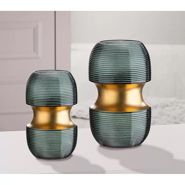 Βάζο ArteLibre Τιρκουάζ/Χρυσό Γυαλί 13x13x22cm