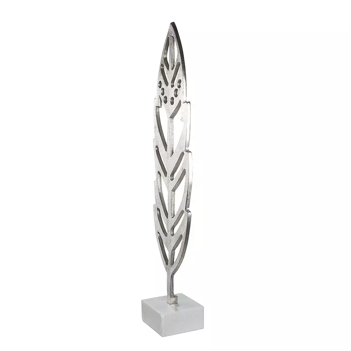Διακοσμητικό ArteLibre Φτερό Σε Βάση Ασημί Αλουμίνιο 10x12x48cm