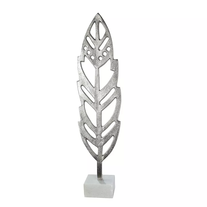Διακοσμητικό ArteLibre Φτερό Σε Βάση Ασημί Αλουμίνιο 10x12x48cm