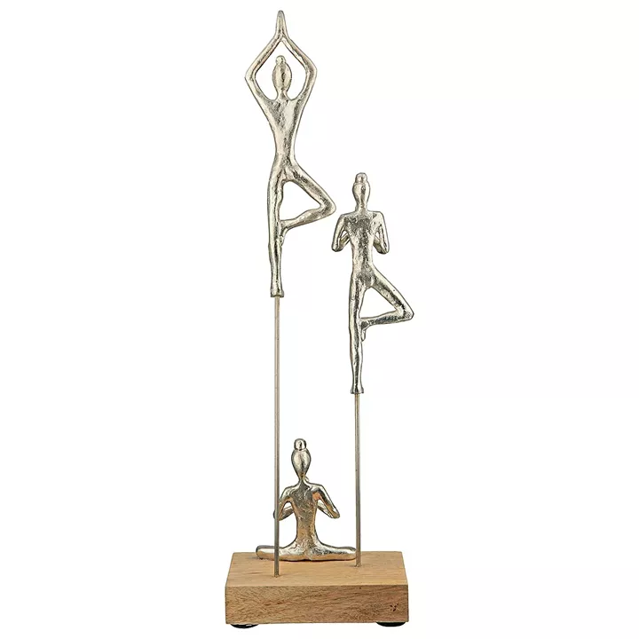 Διακοσμητικό ArteLibre Φιγούρες Κάνουν Γιόγκα Σε Βάση Γκρι/Φυσικό Αλουμίνιο/Ξύλο 9x15.5x51cm