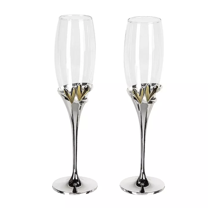 Ποτήρι Σαμπάνιας ArteLibre Με Καρδιές Διάφανο/Χρυσό/Ασημί Μέταλλο/Γυαλί 27cm