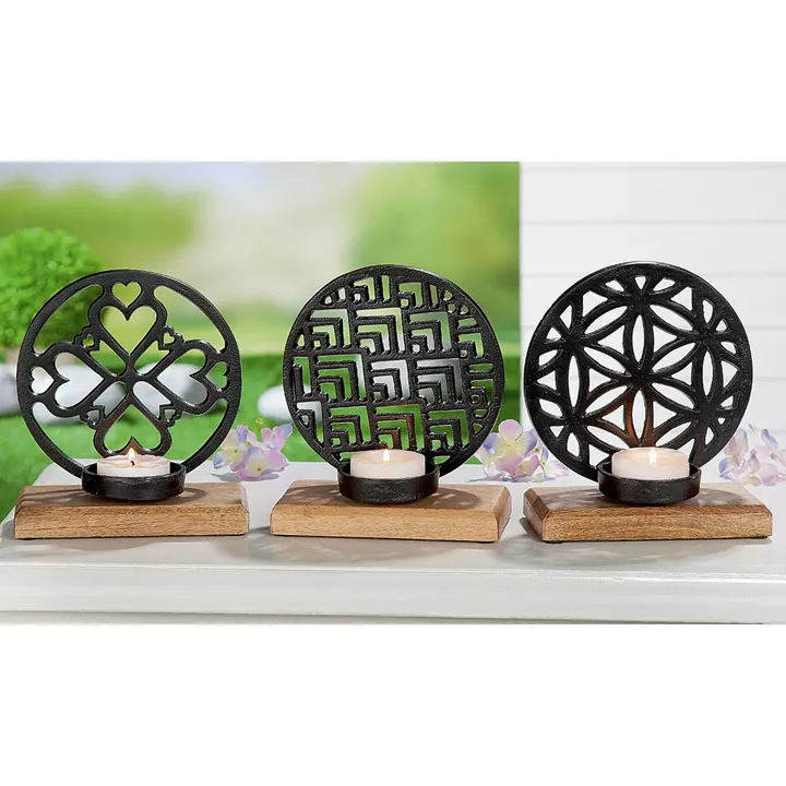 Θήκη Ρεσώ ArteLibre Με Διακοσμητικό Κύκλο Σε Βάση Μαύρο/Φυσικό Αλουμίνιο/Ξύλο 10x18x20cm Σε 3 Σχέδια