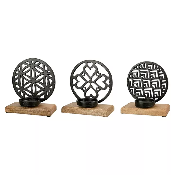 Θήκη Ρεσώ ArteLibre Με Διακοσμητικό Κύκλο Σε Βάση Μαύρο/Φυσικό Αλουμίνιο/Ξύλο 10x18x20cm Σε 3 Σχέδια