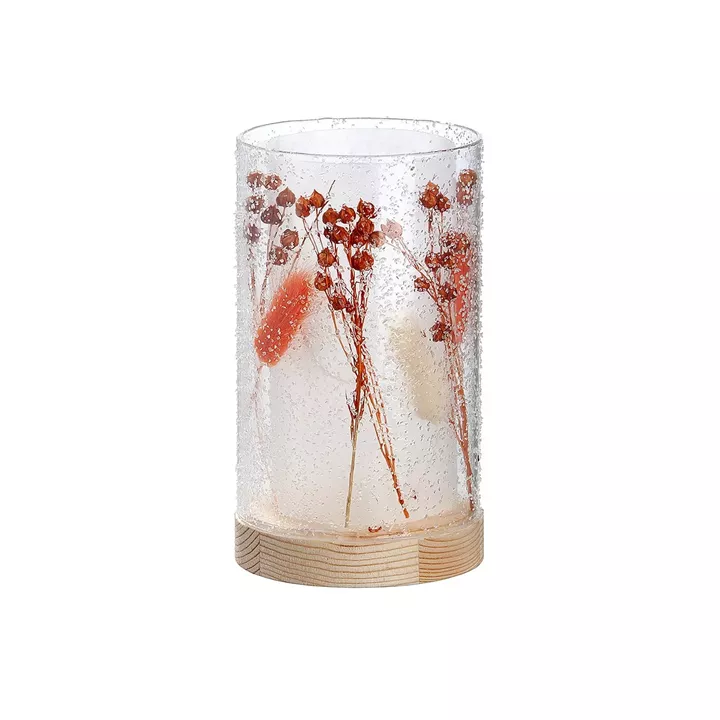 Θήκη Ρεσώ Με Αποξηραμένα Λουλούδια Φωτιζόμενη 10 LED Κρεμ Γυαλί 16cm