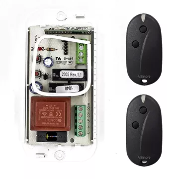 SEAV LRS 2137 NEW compact πίνακας 230Vac έως 500W, δέκτης 433,92MHz, 120 χειριστήρια, πακέτο με 2 τηλεχειριστήρια