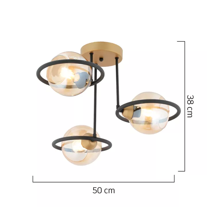 Φωτιστικό Κρεμαστό ArteLibre CAELUM Τρίφωτο Μαύρο/Χρυσό Μέταλλο/Γυαλί 50x38cm
