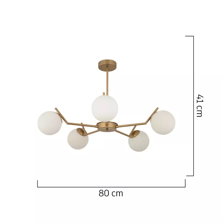 Φωτιστικό Κρεμαστό ArteLibre CRATER Πεντάφωτο Χρυσό/Λευκό Μέταλλο/Γυαλί 80x41cm