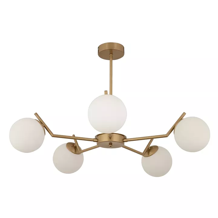 Φωτιστικό Κρεμαστό ArteLibre CRATER Πεντάφωτο Χρυσό/Λευκό Μέταλλο/Γυαλί 80x41cm