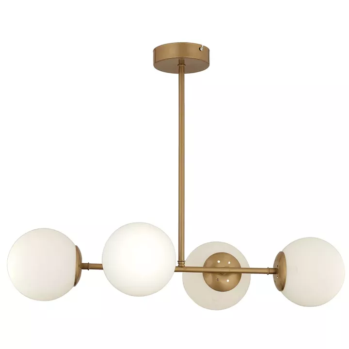 Φωτιστικό Κρεμαστό ArteLibre DELPHINUS Τετράφωτο Χρυσό/Λευκό Μέταλλο/Γυαλί 85x60cm