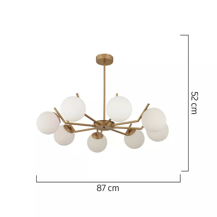 Φωτιστικό Κρεμαστό ArteLibre CRATER Οχτάφωτο Χρυσό/Λευκό Μέταλλο/Γυαλί 87x52cm
