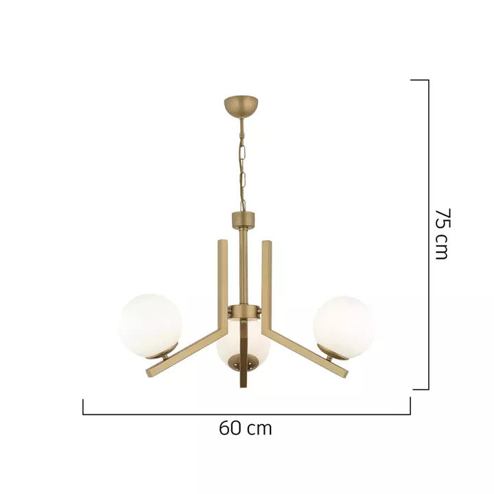 Φωτιστικό Κρεμαστό ArteLibre DORADO Τρίφωτο Χρυσό/Λευκό Μέταλλο/Γυαλί 60x75cm