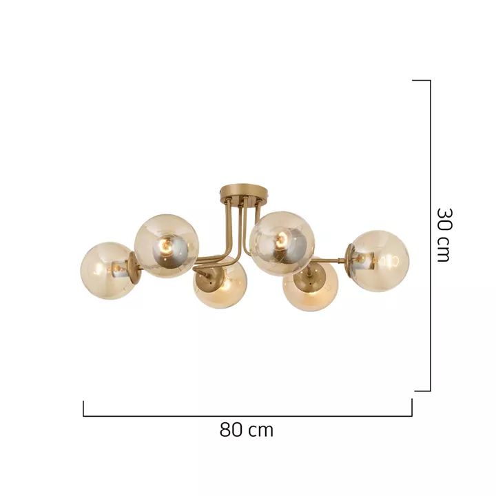 Φωτιστικό Κρεμαστό ArteLibre DRACO Εξάφωτο Χρυσό/Μελί Μέταλλο/Γυαλί 80x30cm