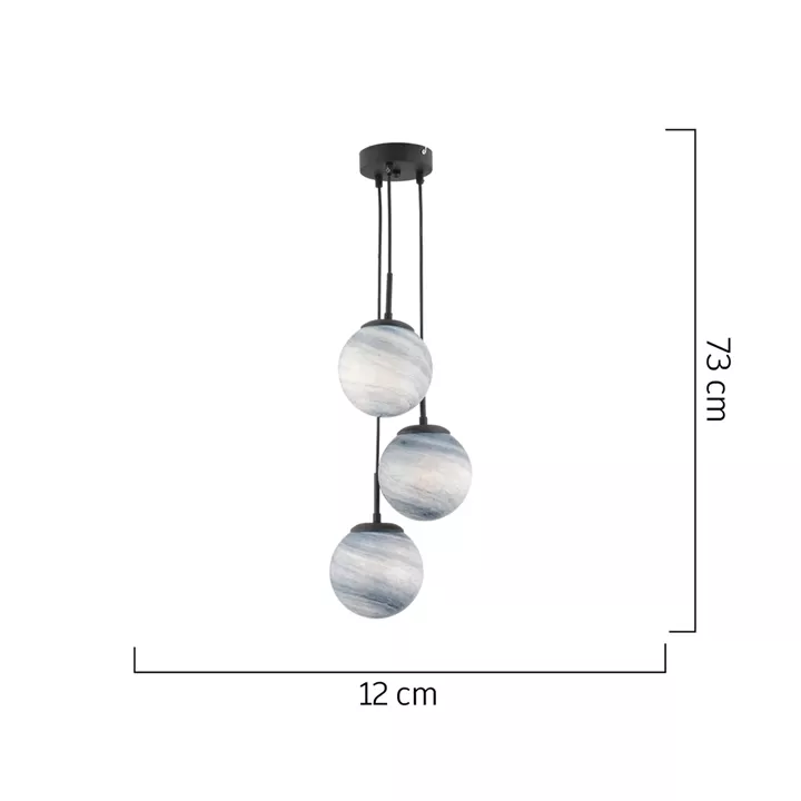Φωτιστικό Κρεμαστό ArteLibre EQUULEUS Τρίφωτο Μαύρο/Λευκό Μέταλλο/Γυαλί 12x73cm