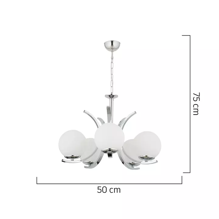 Φωτιστικό Κρεμαστό ArteLibre LACERTA Πεντάφωτο Ασημί/Λευκό Μέταλλο/Γυαλί 50x75cm