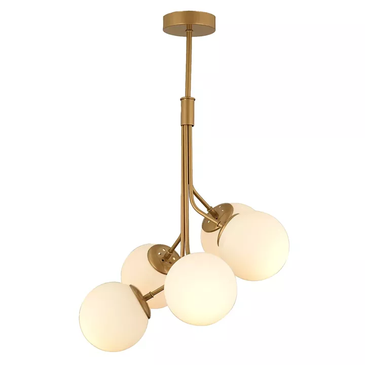 Φωτιστικό Κρεμαστό ArteLibre MENSA Πεντάφωτο Χρυσό/Λευκό Μέταλλο/Γυαλί 50x80cm