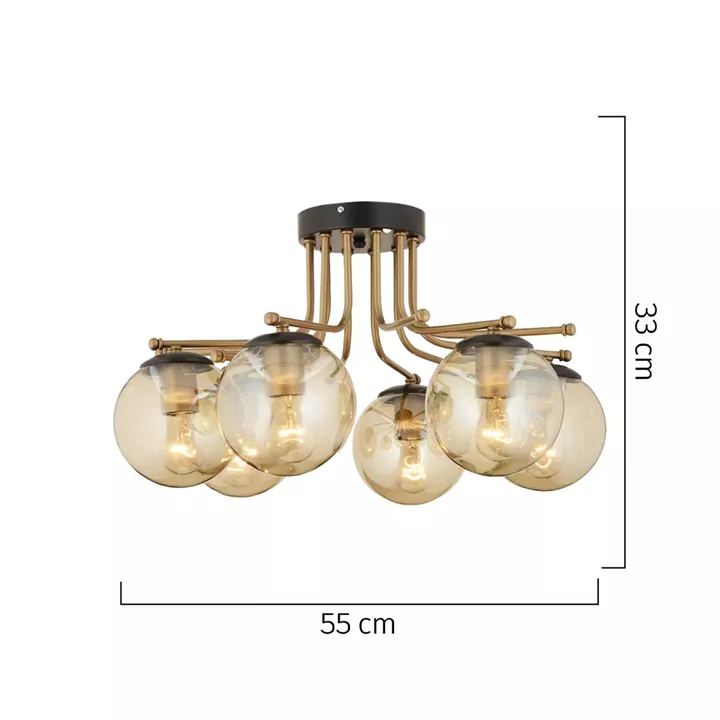 Φωτιστικό Οροφής ArteLibre NORMA Εξάφωτο Χρυσό/Μελί Μέταλλο/Γυαλί 55x33cm