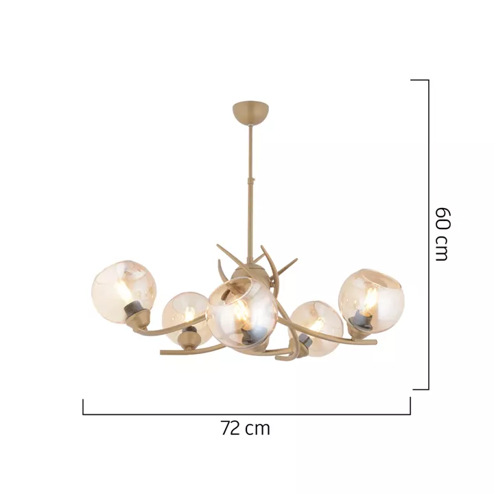 Φωτιστικό Κρεμαστό ArteLibre OCTANS Πεντάφωτο Χρυσό/Μελί Μέταλλο/Γυαλί 72x60cm