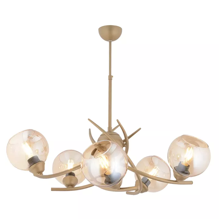 Φωτιστικό Κρεμαστό ArteLibre OCTANS Πεντάφωτο Χρυσό/Μελί Μέταλλο/Γυαλί 72x60cm