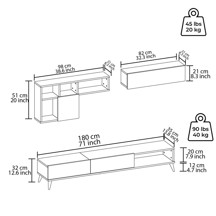 Σύνθετο ArteLibre ISOLDE Δρυς/Λευκό Μάρμαρο Μοριοσανίδα/Μελαμίνη 180x33x41cm