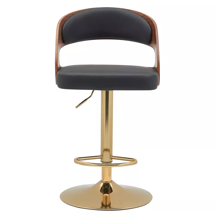 Σκαμπό Bar ArteLibre SINDRI Μαύρο/Καφέ Ξύλο/PU/Αλουμίνιο 48x49x91-112cm