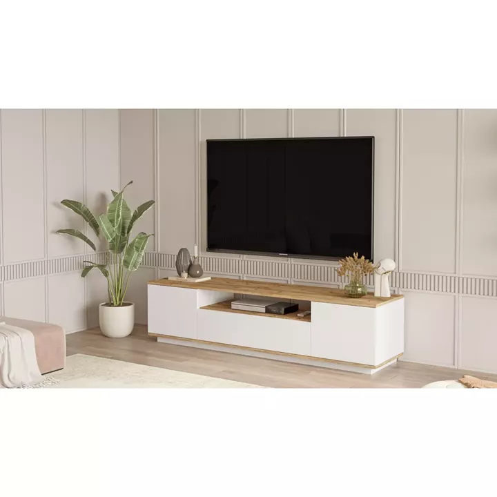 Έπιπλο Τηλεόρασης ArteLibre CHILHAM Φυσικό/Λευκό Μοριοσανίδα 180x44.5x44.6cm