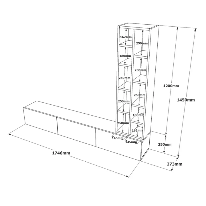 Σύνθετο ArteLibre BROMLEY Μαύρο/Γκρι Με Εφέ Τσιμέντο Μοριοσανίδα 174.6x27.3x145cm