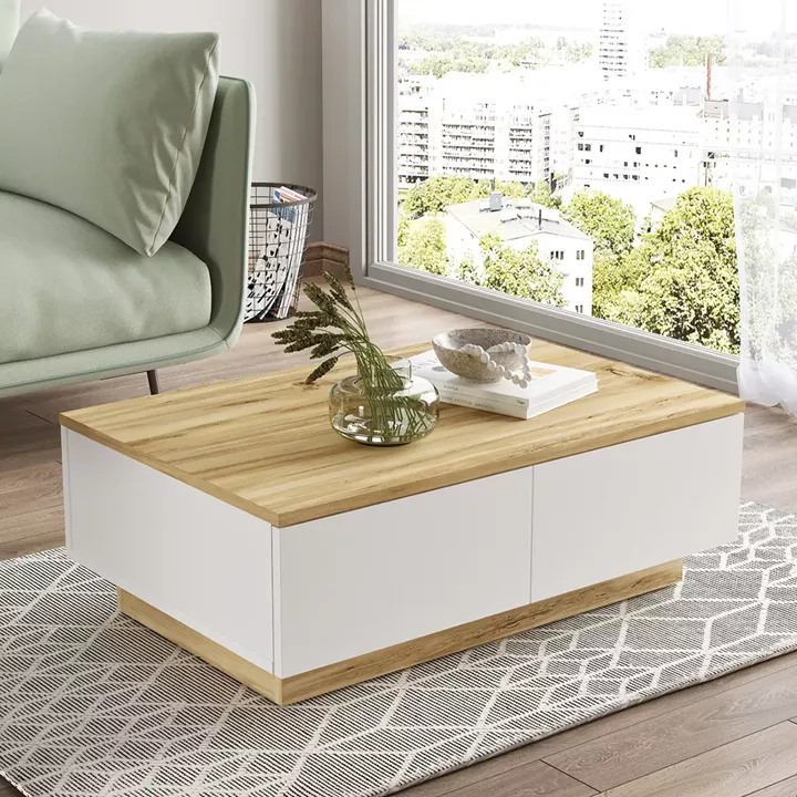 Τραπεζάκι Σαλονιού ArteLibre ARNOS Λευκό/Φυσικό Μοριοσανίδα 90x60x31.6cm