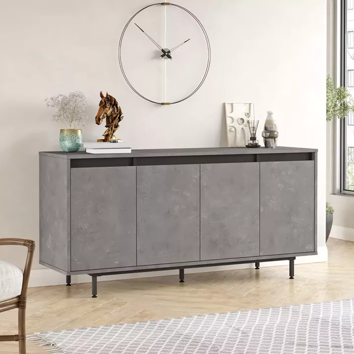 Μπουφές ArteLibre BRENTFORD Γκρι Με Εφέ Τσιμέντο/Μαύρο Μοριοσανίδα/Μέταλλο 160x44.5x75.6cm