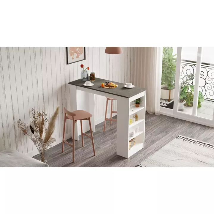 Τραπέζι Bar ArteLibre BROCKLEY Λευκό/Γκρι Με Εφέ Τσιμέντο Μοριοσανίδα 120x51.6x101.8cm