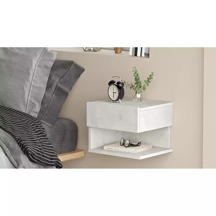 Κομοδίνο Επιτοίχιο ArteLibre CHADWELL Ανοιχτό Γκρι Με Εφέ Τσιμέντο Μοριοσανίδα 40x35.3x31.3cm