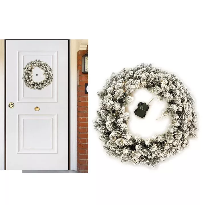 Στεφάνι Χιονισμένο Φωτιζόμενο Μπαταρίας Φ60cm