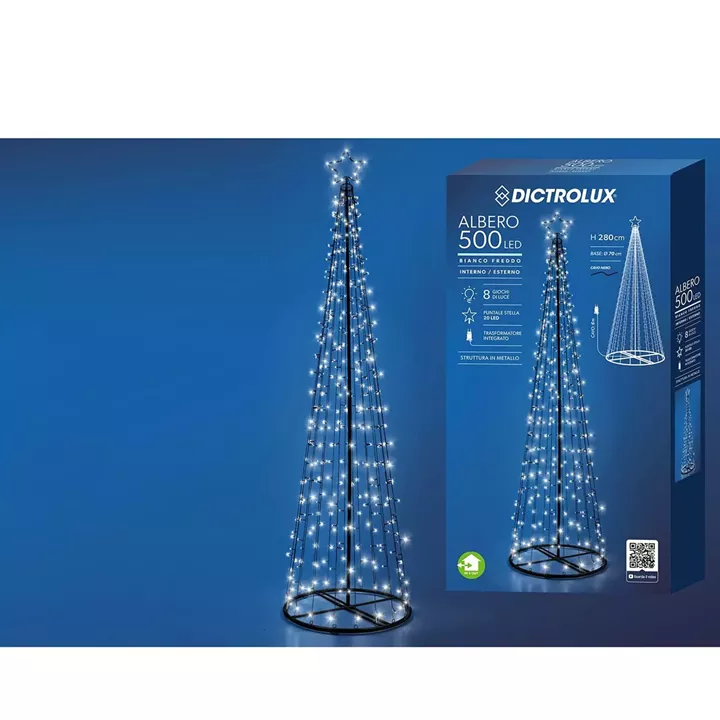 500 LED Δεντράκι Εσωτ. & Εξωτ. Χώρου Με 8 Προγράμματα Και Μετασχηματιστή Ψυχρό Λευκό Φως Φ70x280cm
