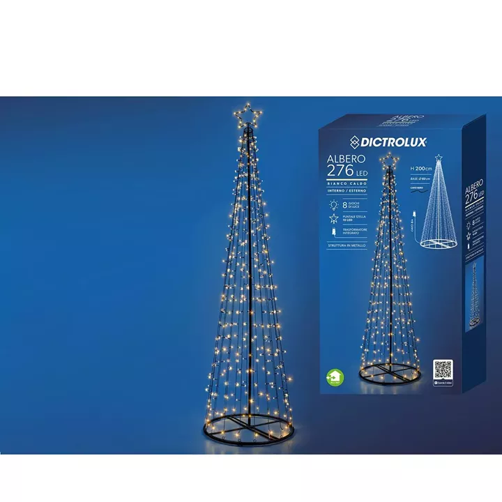 276 LED Δεντράκι Εσωτ. & Εξωτ. Χώρου Με 8 Προγράμματα Και Μετασχηματιστή Ψυχρό Λευκό Φως Φ60x200cm