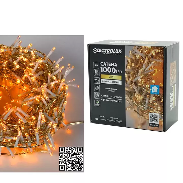 1000 LED Εσωτ. & Εξωτ. Χώρου Με 8 Προγράμματα Χρυσό Φως Διάφανο Καλώδιο Μη Επεκτεινόμενο 31V 22m