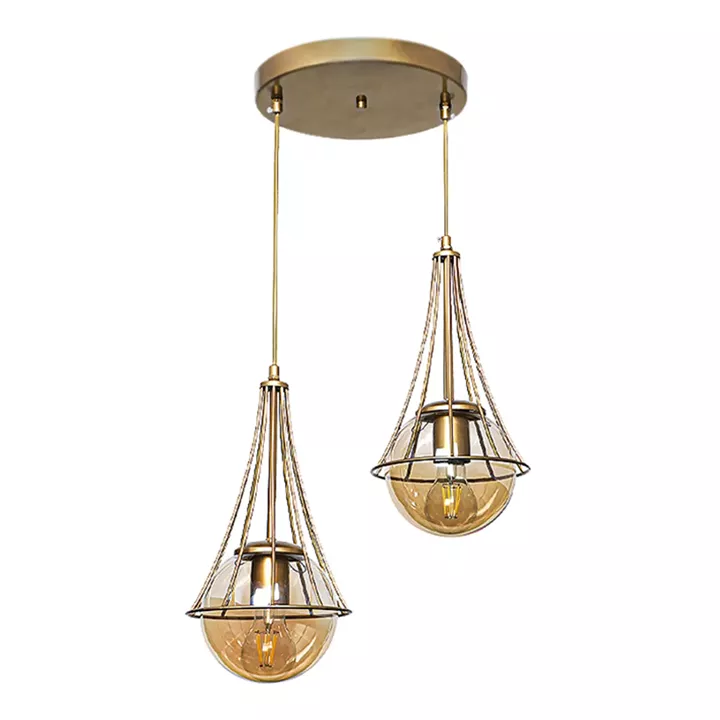 Φωτιστικό οροφής Chavi Megapap E27 μεταλλικό δίφωτο χρώμα χρυσό 40x40x80εκ.