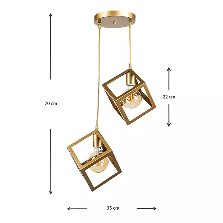 Φωτιστικό οροφής Thora Megapap E27 μεταλλικό δίφωτο χρώμα χρυσό ματ 22x22x70εκ.
