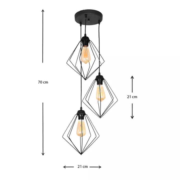 Φωτιστικό οροφής Nura Megapap E27 μεταλλικό τρίφωτο χρώμα μαύρο 21x21x70εκ.