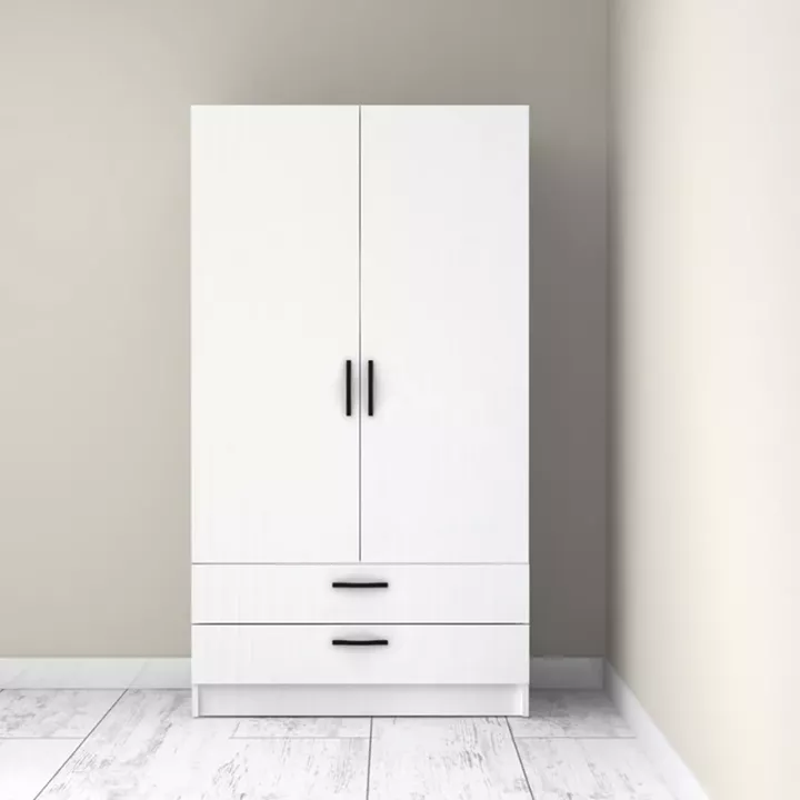 Ντουλάπα ρούχων Victoria Megapap δίφυλλη με συρτάρια χρώμα λευκό 100x60x181εκ.