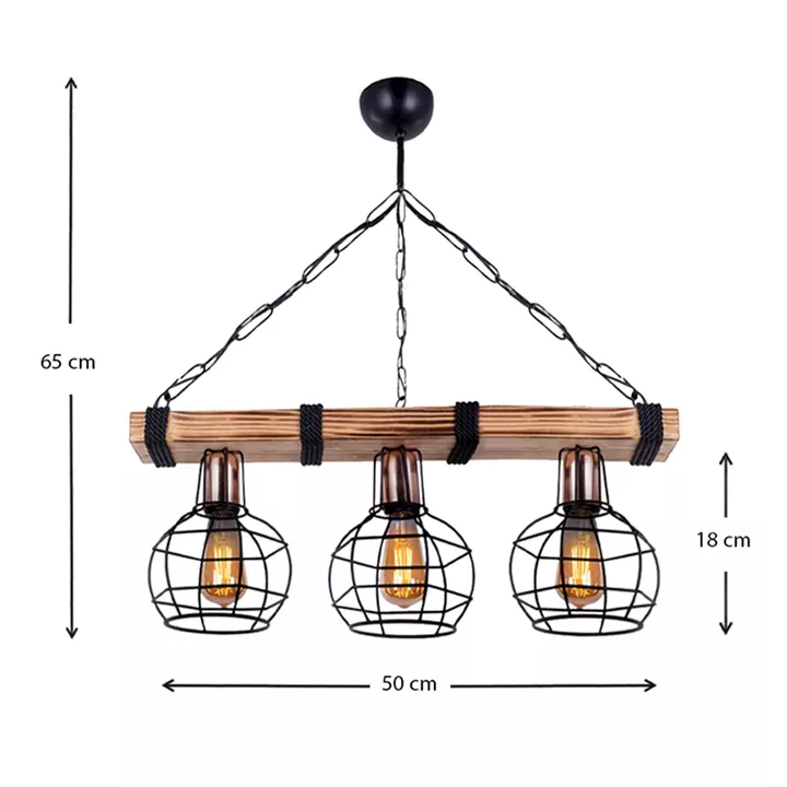 Φωτιστικό οροφής Marit Megapap E27 ξύλινο/μεταλλικό τρίφωτο καρυδί/μαύρο 50x15x65εκ.