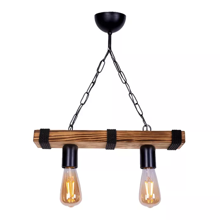 Φωτιστικό οροφής Mako Megapap E27 ξύλινο δίφωτο χρώμα καρυδί/μαύρο 40x10x65εκ.