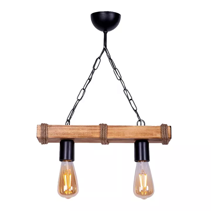 Φωτιστικό οροφής Mako Megapap E27 ξύλινο δίφωτο χρώμα καρυδί/φυσικό 40x10x65εκ.