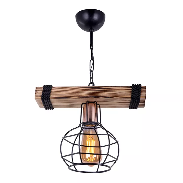 Φωτιστικό οροφής Marit Megapap E27 ξύλινο/μεταλλικό μονόφωτο καρυδί/μαύρο 30x15x60εκ.