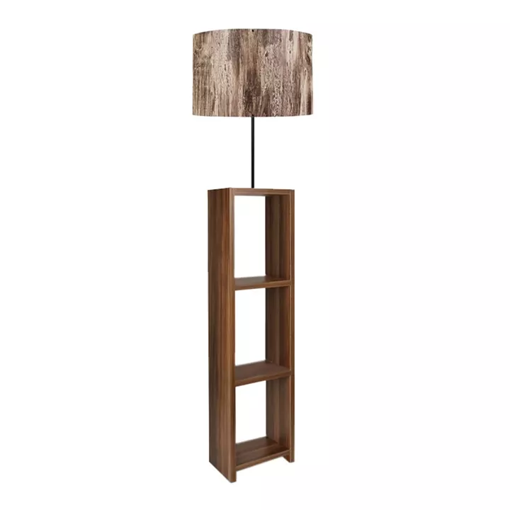 Φωτιστικό δαπέδου Launo Megapap υφασμάτινο Pvc/MDF χρώμα καφέ/καρυδί 38x38x150εκ.