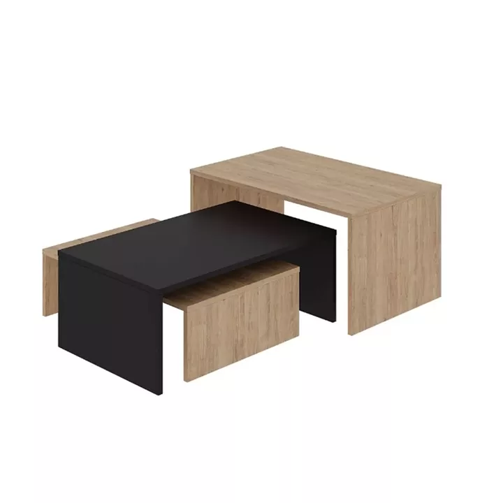 Τραπεζάκι σαλονιού σετ 3 τμχ. Kanta Megapap χρώμα sapphire oak - silky black 80x50x40,5εκ.