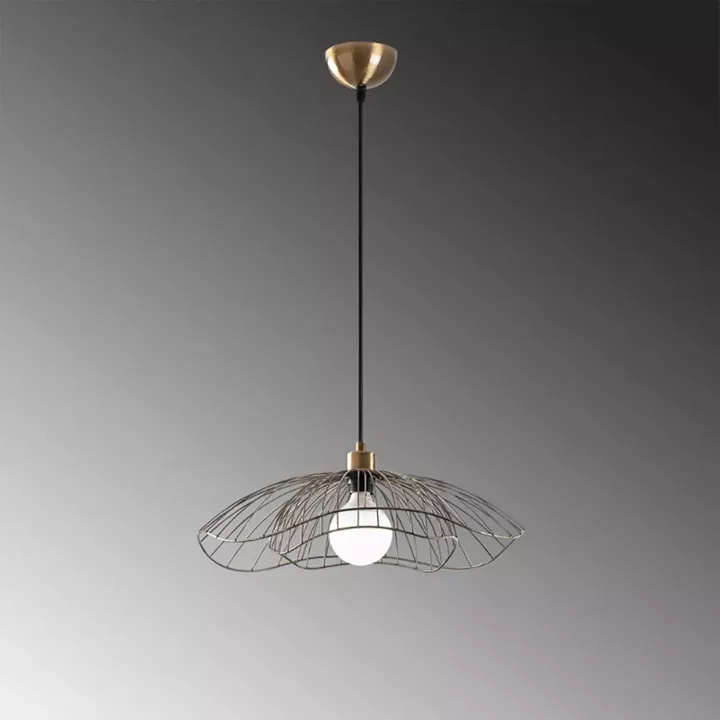 Φωτιστικό οροφής Farac Megapap E27 μεταλλικό μονόφωτο χρώμα χρυσό vintage Ø50x31/111εκ.