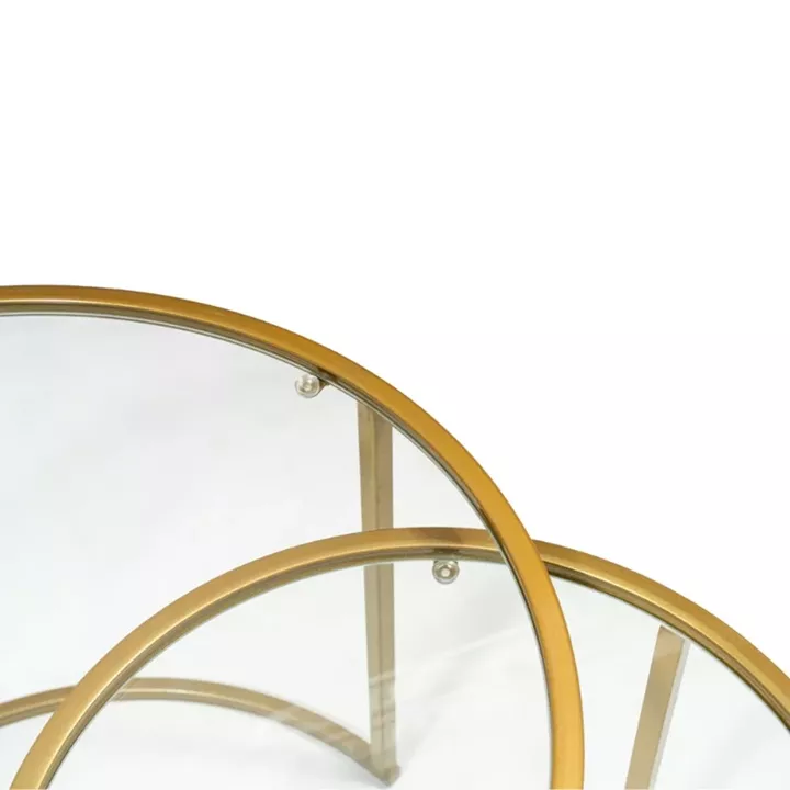 Τραπεζάκι σαλονιού σετ 2 τμχ Vetro Megapap μέταλλο - γυαλί χρώμα χρυσό Ø60x43εκ.