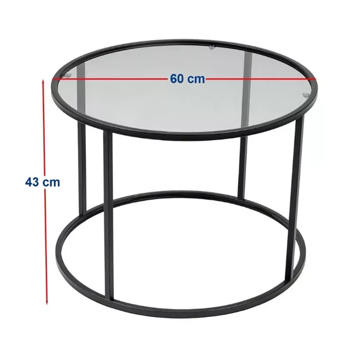 Τραπεζάκι σαλονιού Startis Megapap μέταλλο - γυαλί χρώμα μαύρο Ø60x43εκ.