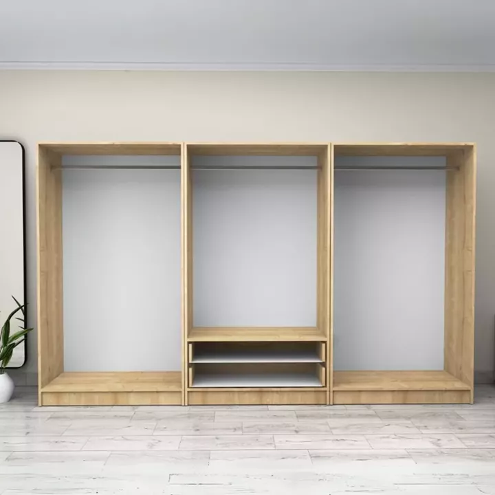 Ντουλάπα ρούχων Victoria Megapap εξάφυλλη με συρτάρια χρώμα φυσικό οξιάς 300x60x181εκ.